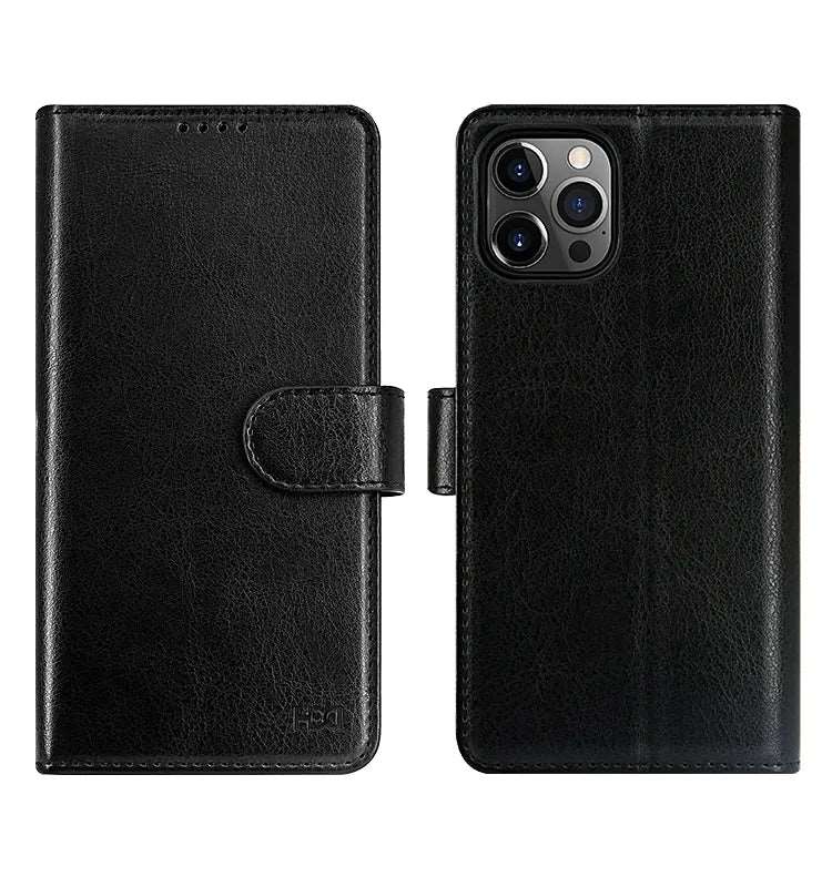 Rubber PU Leather Wallet Phone Case For iPhone (Black)