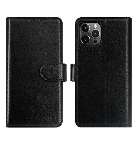 Rubber PU Leather Wallet Phone Case For iPhone (Black)