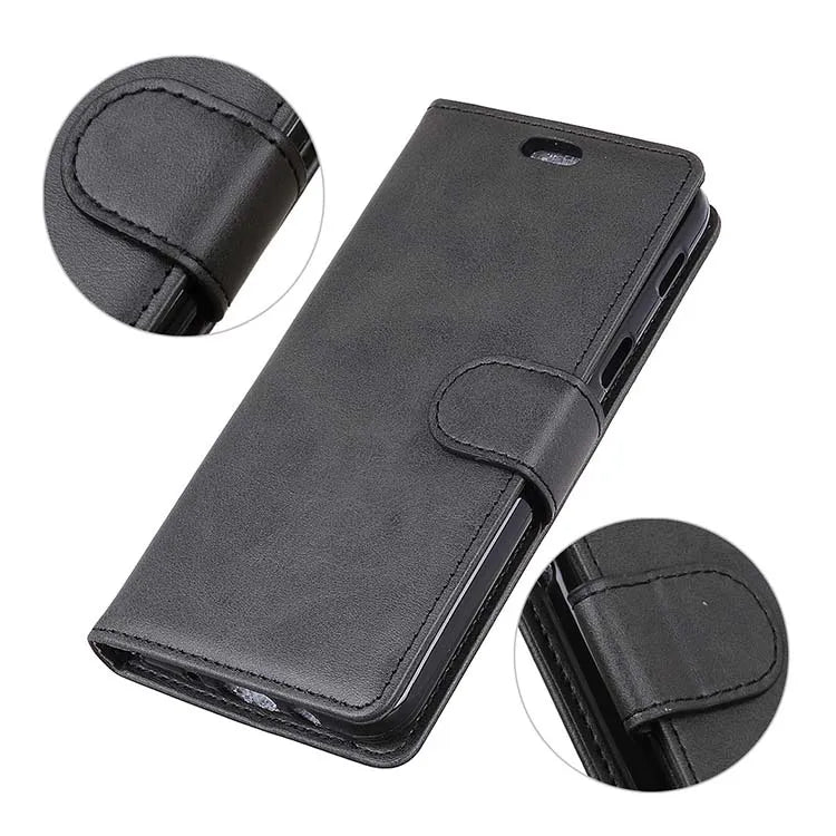 Rubber PU Leather Wallet Phone Case For Samsung (Black)